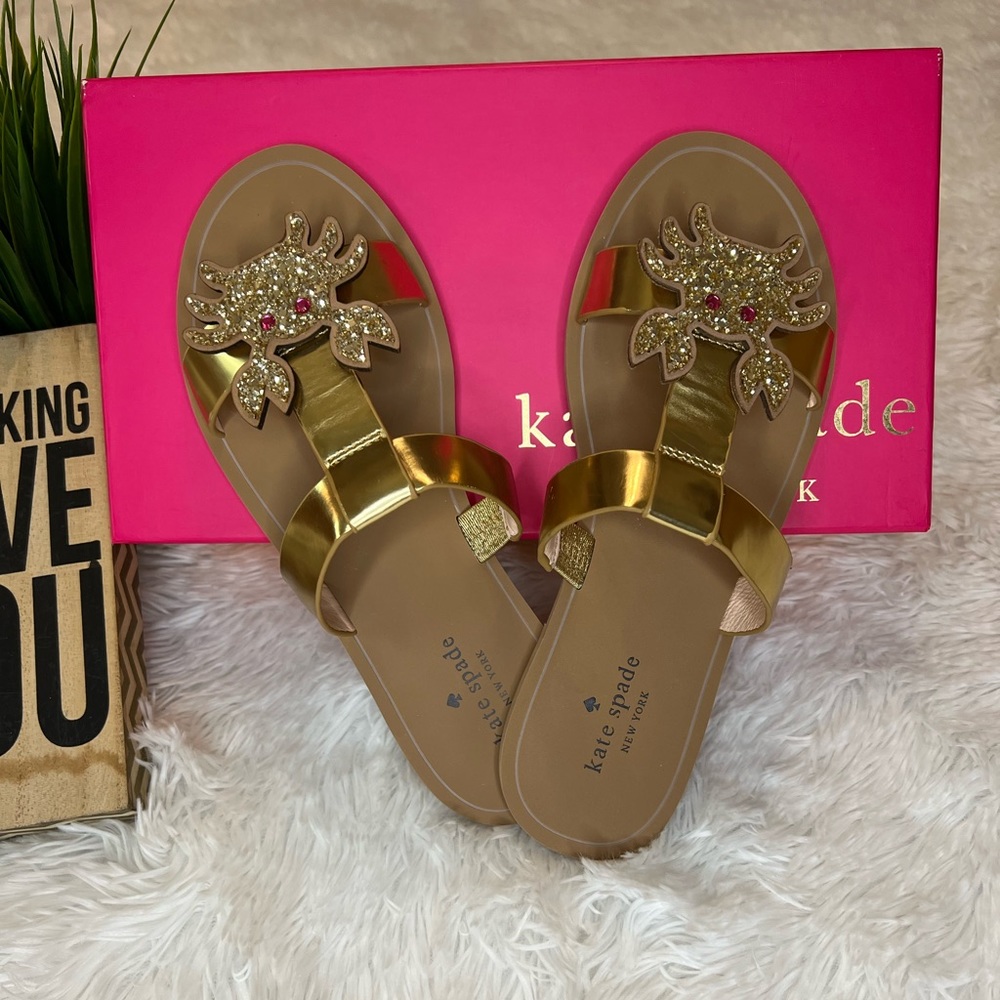 🎉HP🎉 Kate Spade Claire Gold Glitter Crab Sandal / Shoes - Picture 3 of 11